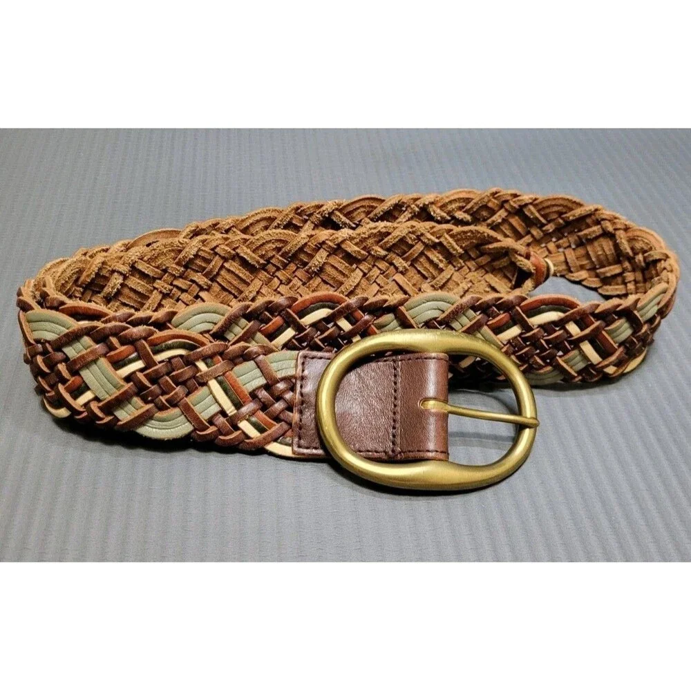 Genuine Leather Brown Woven Braided Womens L 2